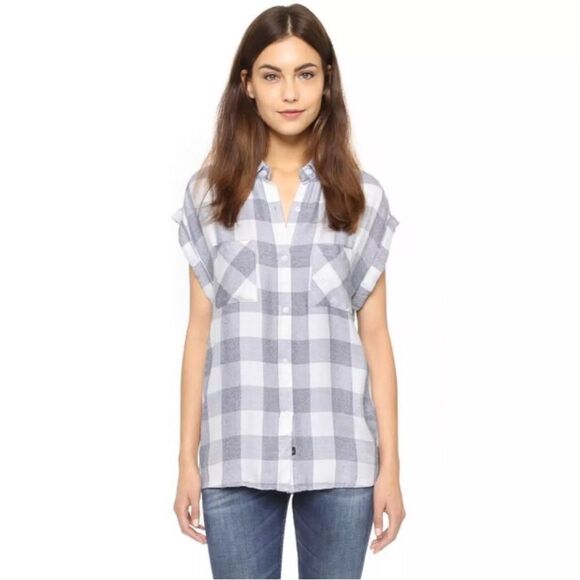 RAILS Britt Light Pink/Gray Plaid Cuffed Short Sleeve Shirt Women’s SIZE SMALL - Picture 1 of 12